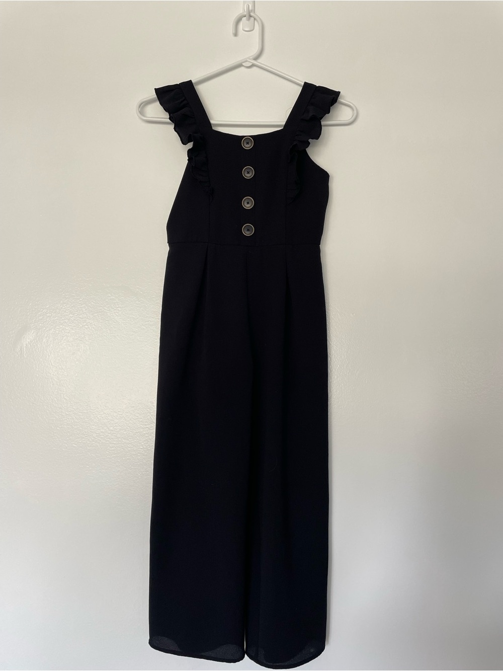Zunie Black Textured Wide-Leg Jumpsuit with Ruffle Straps